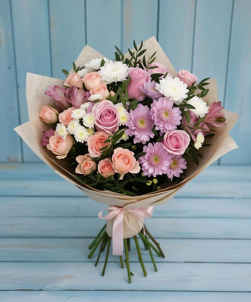 Букет цветов из: Хризантемы, Розы и Альстромерии в Черемном