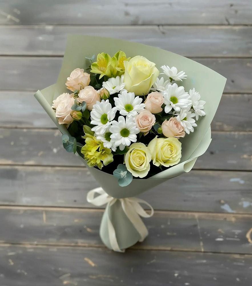Букет цветов из: Альстромерии, Розы и Хризантемы в Черемном