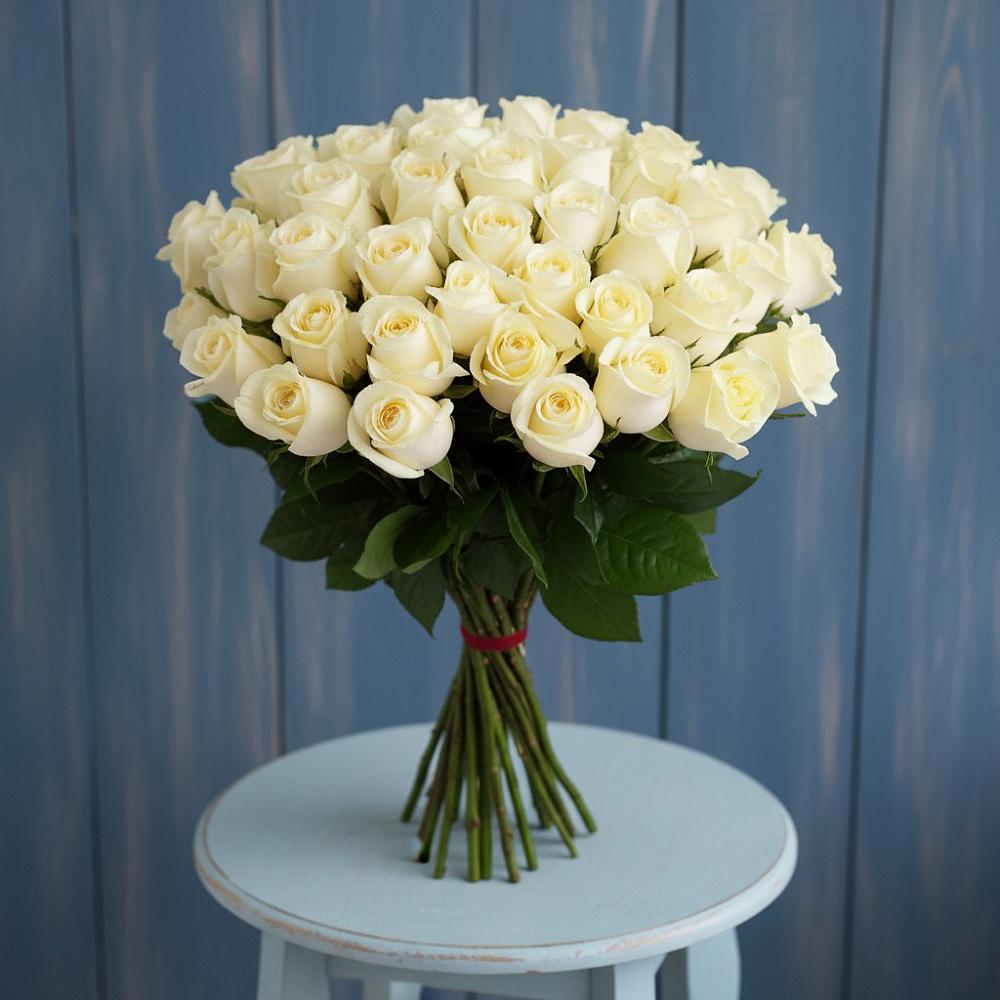 Букет 51 Белая роза Эдлесс Лав в Черемном