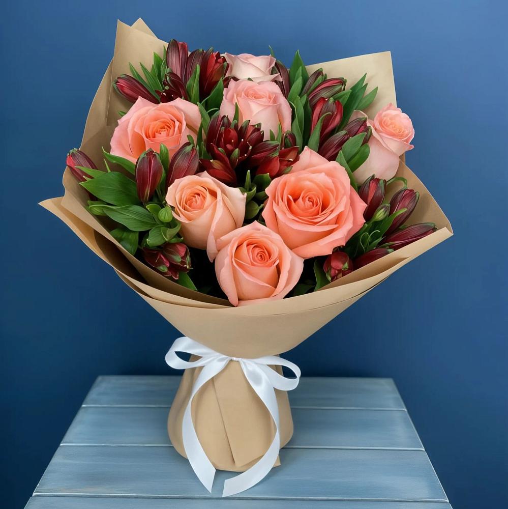 Букет цветов из: Розы и Альстромерии в Черемном