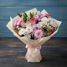 Букет цветов из:  Хризантемы, Альстромерии и Розы в Черемном