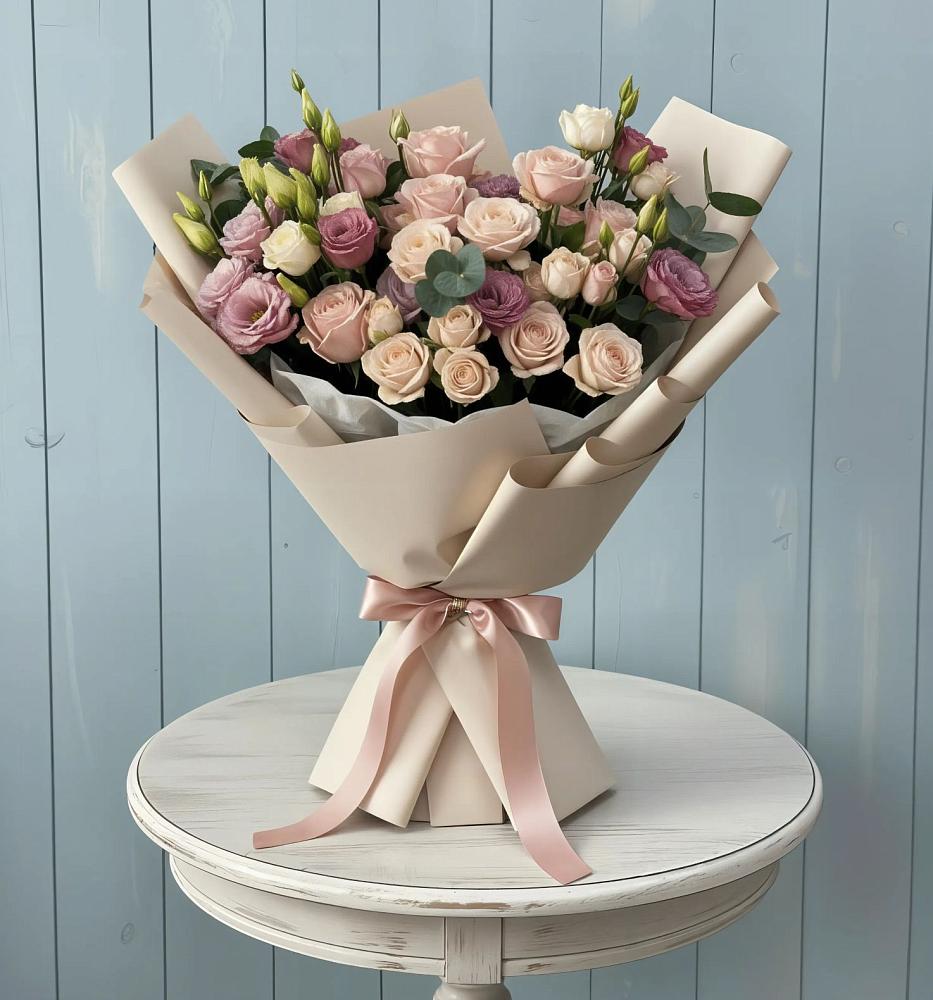 Букет цветов из: Розы и Лизиантусы в Черемном