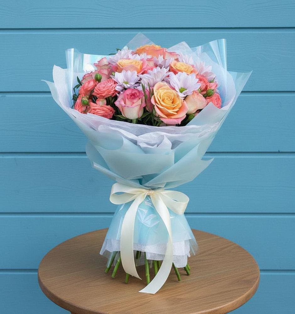 Букет цветов из: Хризантемы и Розы в Черемном