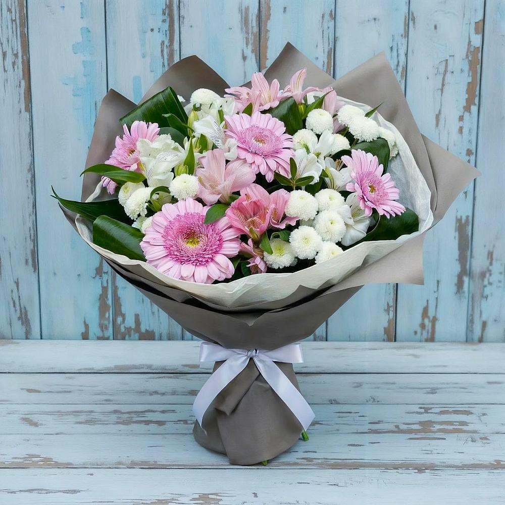 Букет цветов из: Герберы, Альстромерии и Хризантемы в Черемном